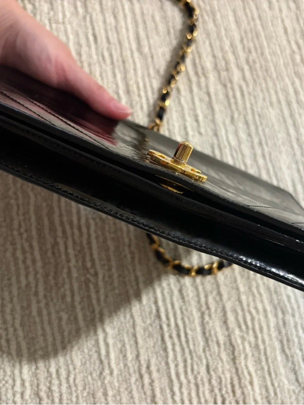 Chanel Authentic Black Patent Leather Flap Crossbody Bag with Gold Chain - Picture 8 of 14